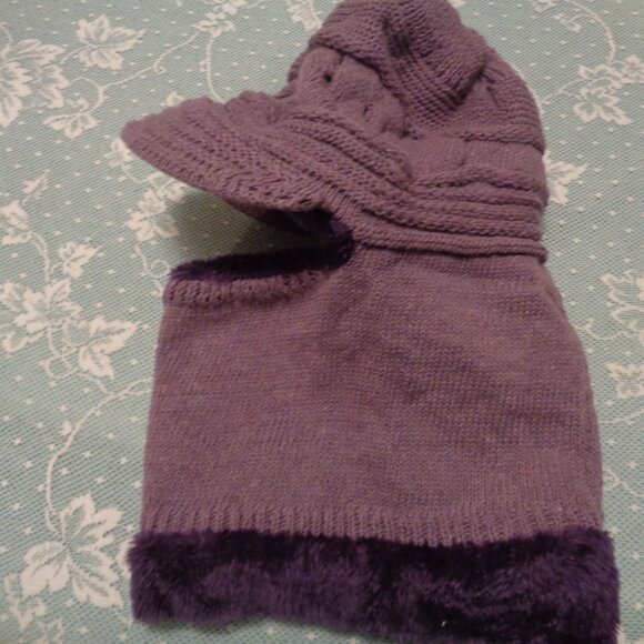 PLUSH PURPLE KNIT PARTIAL FACE WARM HAT main image 4